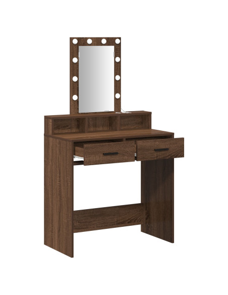 Tavolo da Toeletta con Luci a LED Marrone Rovere 79x41x140 cm