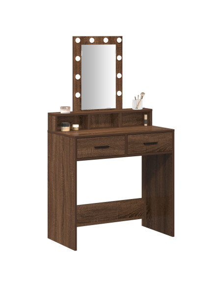 Tavolo da Toeletta con Luci a LED Marrone Rovere 79x41x140 cm