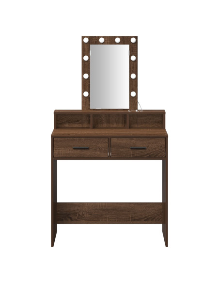 Tavolo da Toeletta con Luci a LED Marrone Rovere 79x41x140 cm