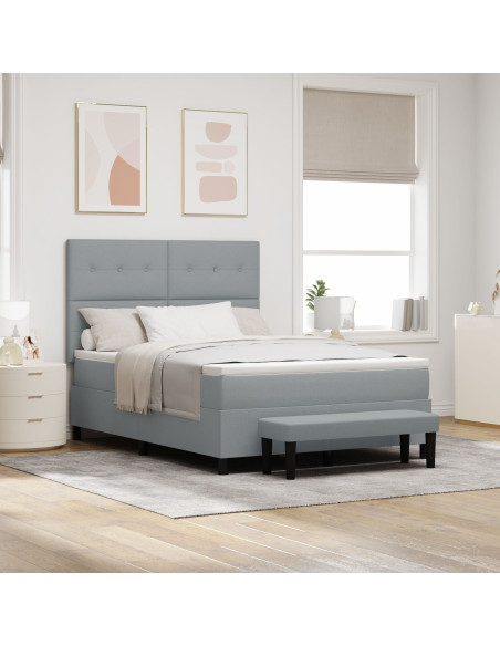 Letto Box Spring  con Materasso e Panchina Grigio Chiaro 160x200 cm Tessuto