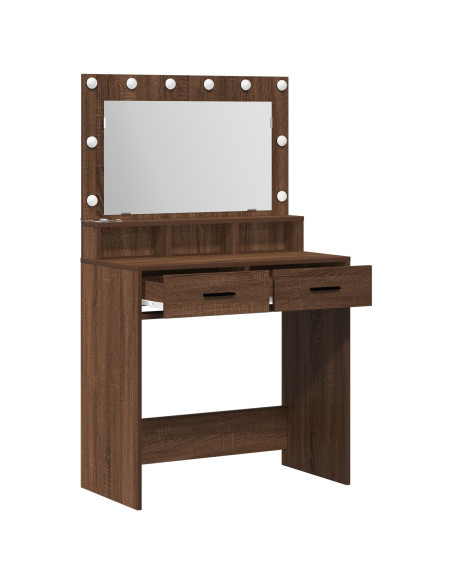 Tavolo da trucco con luci LED in marrone rovere 79x41x135 cm