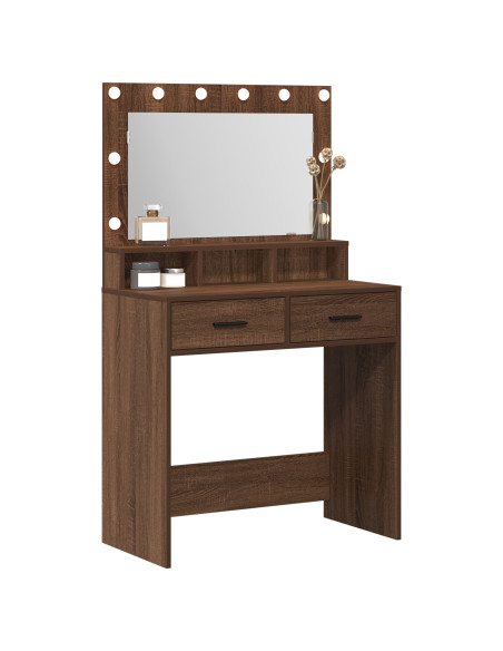 Tavolo da trucco con luci LED in marrone rovere 79x41x135 cm