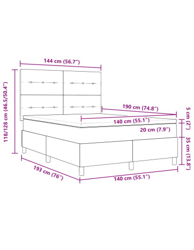 Letto a molle con materasso Blu 140 x 190 cm Tessuto