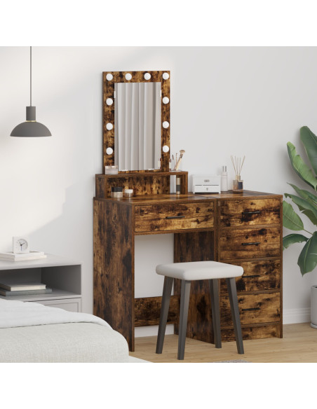 Tavolo da trucco con luci LED Rovere affumicato 50x41x140 cm