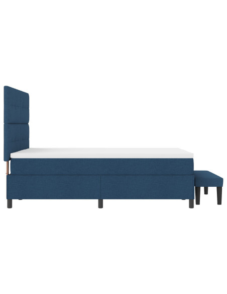 Letto Box Spring  con Materasso e Panchina Blu 140x200 cm Tessuto