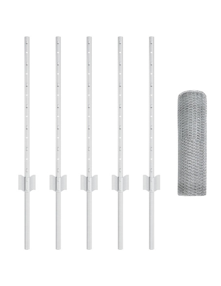Pali per Recinzione  5 pcs U-Channel 60 cm Acciaio Galvanizzato, Recinzione Esagonale  0.5x10 m Acciaio Galvanizzato