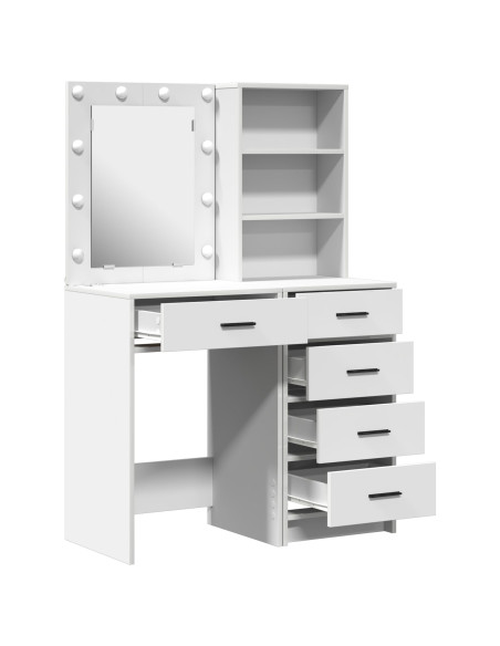 Set di due pezzi per il tavolo da trucco con LED in legno ingegnerizzato bianco