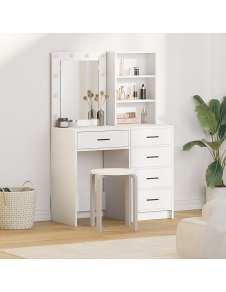 Set di due pezzi per il tavolo da trucco con LED in legno ingegnerizzato bianco