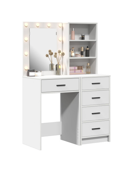 Set di due pezzi per il tavolo da trucco con LED in legno ingegnerizzato bianco