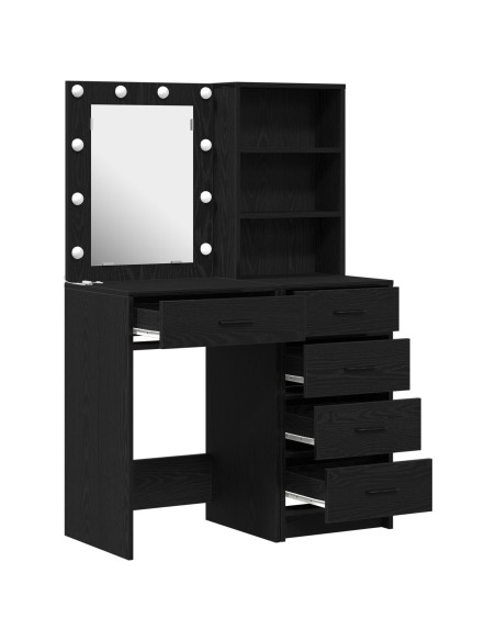 Set di 2 Pezzi di Tavolo da Trucco con LED in Legno Ingienierizzato Nero