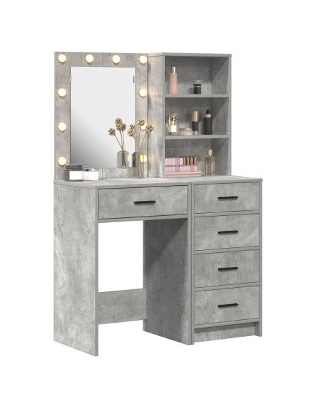 Set di 2 Pezzi di Vanity con LED Grigio Cemento in Legno Ingegnerizzato