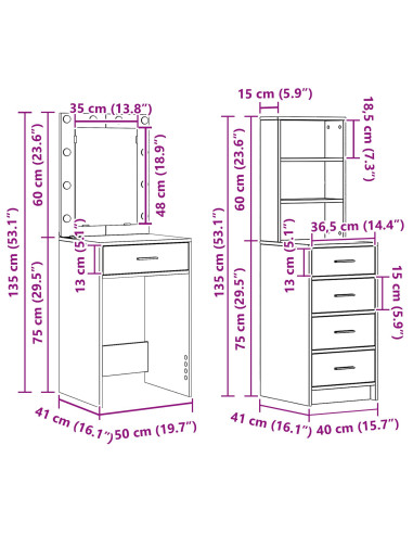 Tavolo da Trucco con cassetto 2 pcs Marrone 50 x 41 x 135 cm