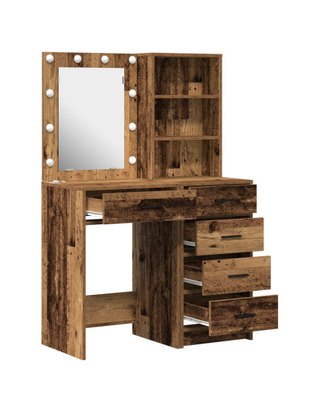Set da Toeletta a 2 Pezzi con LED in Legno Antico