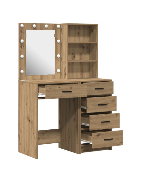 Set da toeletta a 2 pezzi con LED in legno ingegnerizzato rovere di artisan