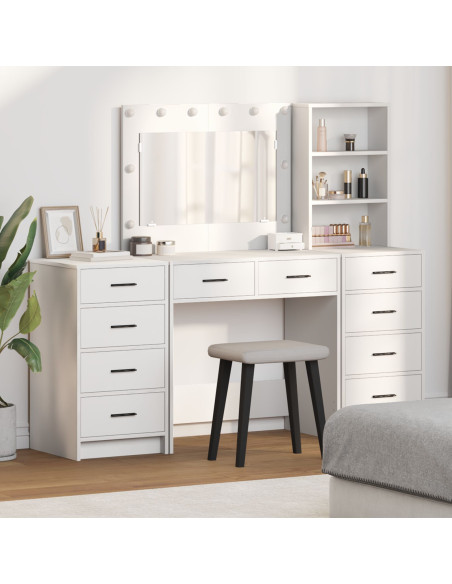 Tavolo da Trucco con cassetto 3 pcs Bianco Legno multistrato