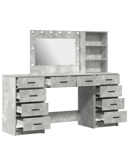 Set vanità 3 pezzi con LED grigio cemento in legno ingegnerizzato