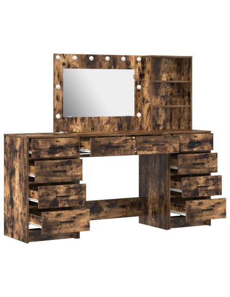 Set da 3 pezzi di toeletta con LED in rovere affumicato, in legno ingegnerizzato