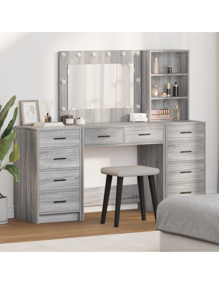 Set da toeletta 3 pezzi  con LED in legno ingegnerizzato grigio