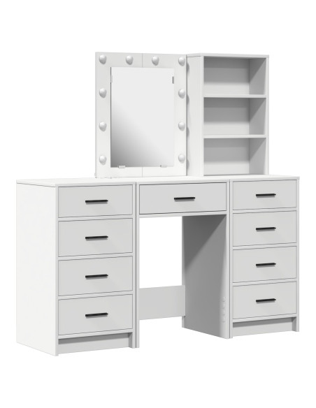 Set da Toeletta a 3 Pezzi con LED in Legno Ingegnerizzato Bianco