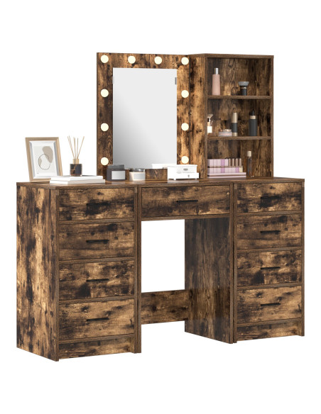 Set trucco 3 pezzi  con LED in legno ingegnerizzato rovere affumicato