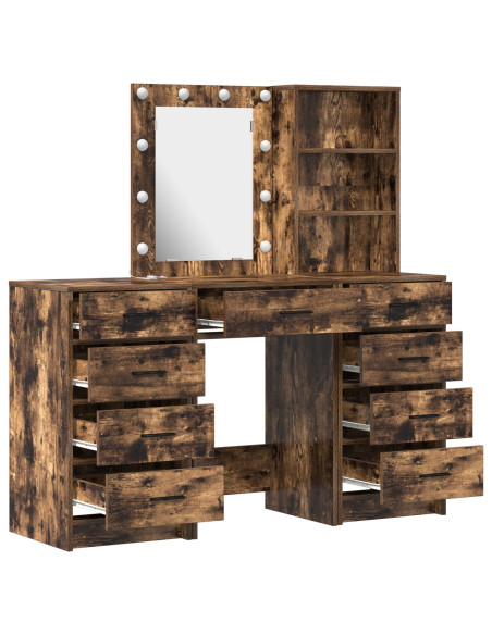 Set trucco 3 pezzi  con LED in legno ingegnerizzato rovere affumicato