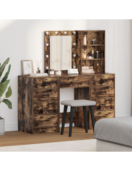 Set trucco 3 pezzi  con LED in legno ingegnerizzato rovere affumicato