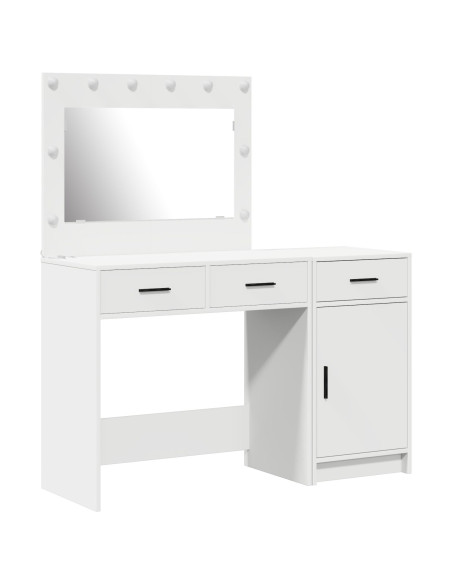 Set da Tavolo da Trucco a 2 Pezzi con LED in Legno Ingegnerizzato Bianco