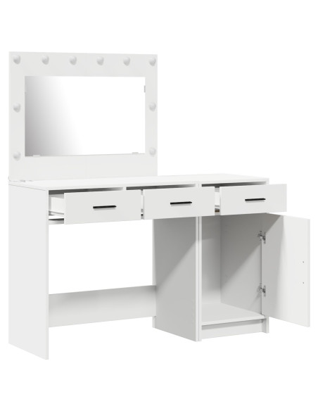Set da Tavolo da Trucco a 2 Pezzi con LED in Legno Ingegnerizzato Bianco