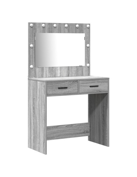 Set da 2 Pezzi per Tavolo da Trucco con LED Grigio in Legno Ingegnerizzato