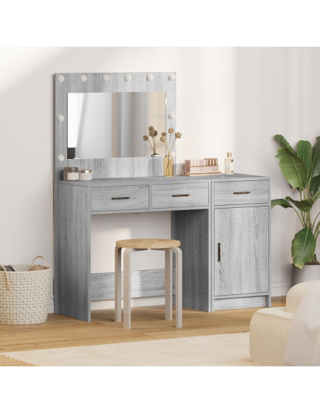 Set da 2 Pezzi per Tavolo da Trucco con LED Grigio in Legno Ingegnerizzato