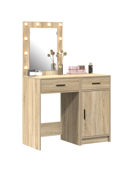 Set di 2 Pezzi per Vanity con LED in Legno Ingegnerizzato Rovere