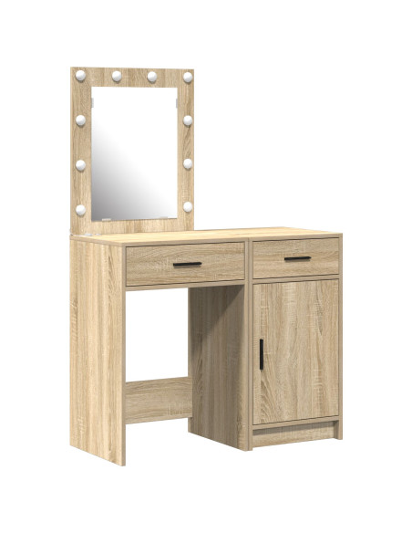 Set di 2 Pezzi per Vanity con LED in Legno Ingegnerizzato Rovere