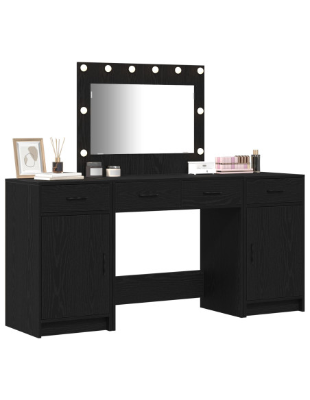 Set da Toeletta in 3 Pezzi con LED in Legno Nero