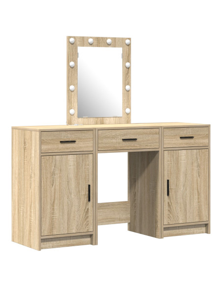 Set da Toeletta 3 Pezzi con LED in Rovere Sonoma in Legno Ingegnerizzato