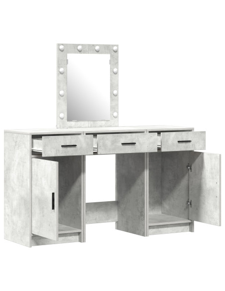 Set di Mobile da Trucco a 3 Pezzi con LED in Legno Ingegnerizzato Grigio
