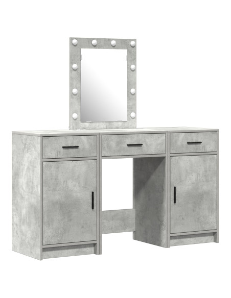 Set di Mobile da Trucco a 3 Pezzi con LED in Legno Ingegnerizzato Grigio
