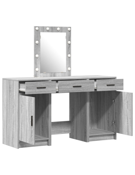 Set da toeletta a 3 pezzi con LED in legno ingegnerizzato grigio