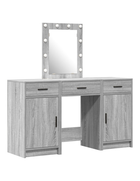 Set da toeletta a 3 pezzi con LED in legno ingegnerizzato grigio