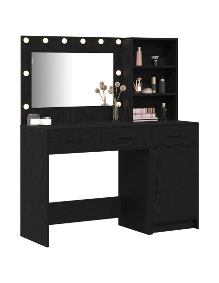 Set di 2 Pezzi per Toeletta con LED in Legno Ingegnerizzato Nero