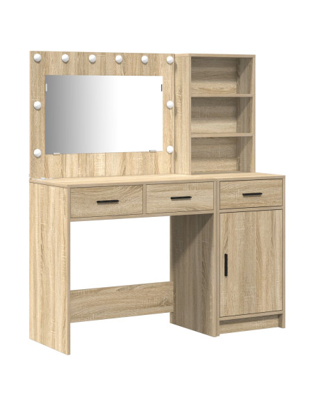 Set di 2 Pezzi di Tavolo Vanity con LED in Legno Ingegnerizzato Rovere