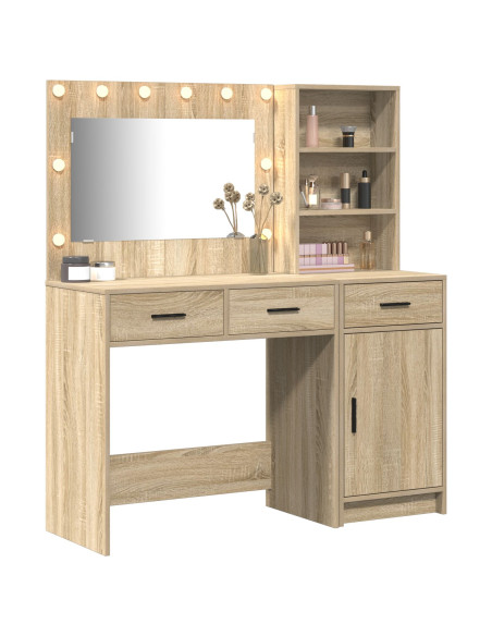 Set di 2 Pezzi di Tavolo Vanity con LED in Legno Ingegnerizzato Rovere