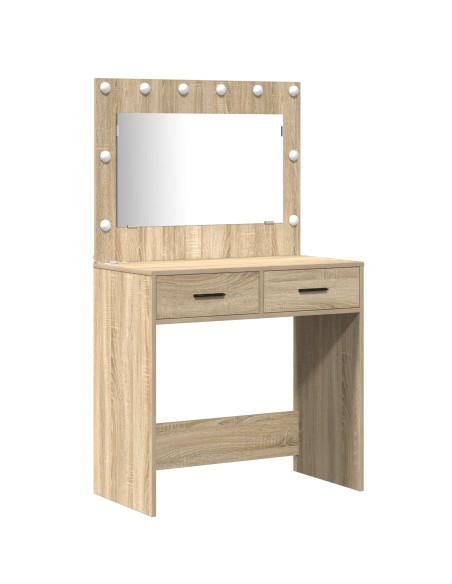 Set di 2 Pezzi di Tavolo Vanity con LED in Legno Ingegnerizzato Rovere