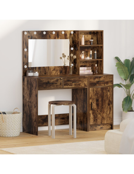 Set di 2 Pezzi per la Toeletta con LED in Rovere Affumicato in Legno Ingenerizzato
