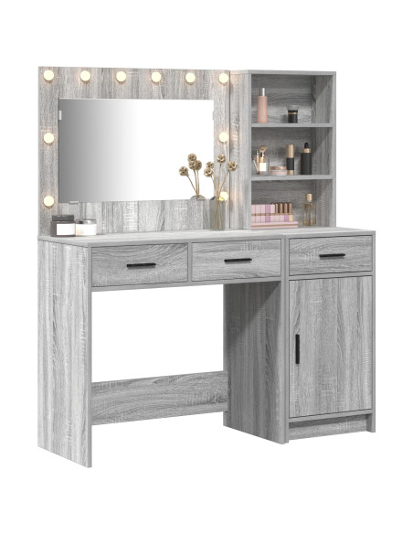 Set da Toeletta in 2 Pezzi con LED Grigio in Legno Ingegnerizzato