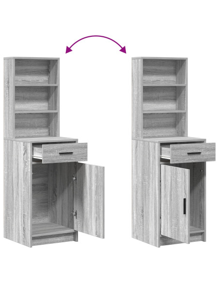 Set da Toeletta in 2 Pezzi con LED Grigio in Legno Ingegnerizzato