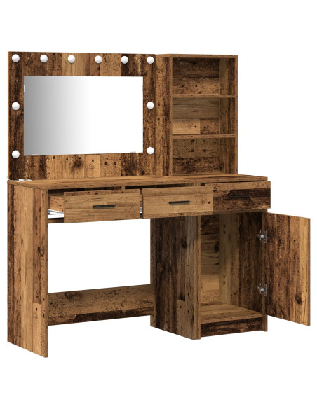 Set da toeletta a 2 pezzi con LED in legno vecchio