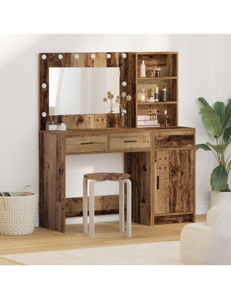 Set da toeletta a 2 pezzi con LED in legno vecchio