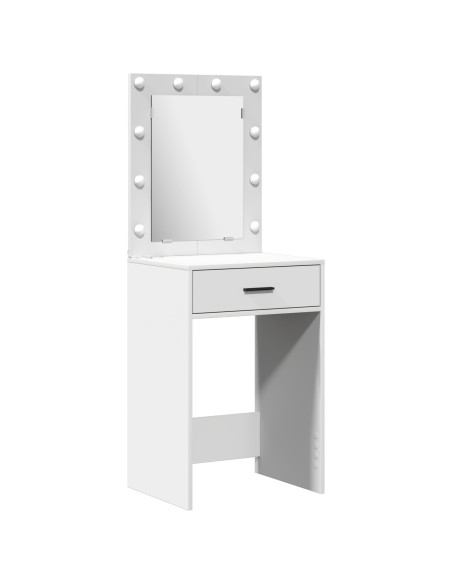 Set da Due Pezzi per Tavolo da Trucco con LED in Legno Bianco