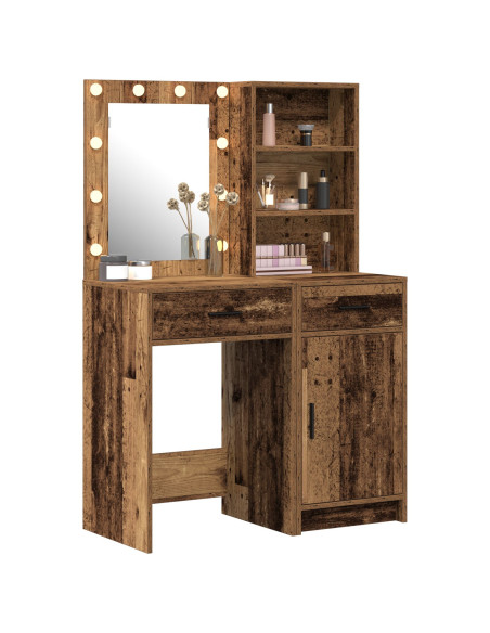 Set di 2 pezzi per toeletta con LED in legno vecchio e legno ingegnerizzato