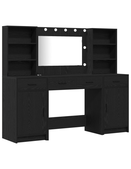 Set da tavolo da trucco con LED con cassetto 3 pcs Rovere Nero